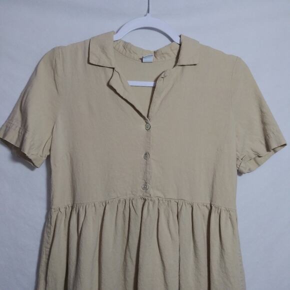 Twik Natural Neutral Babydoll Linen Casual Tan Button-Up Dress Size Small - Picture 2 of 8